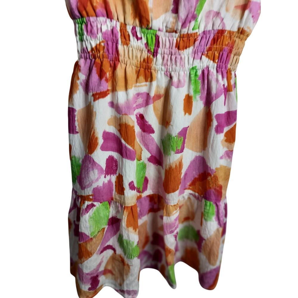 5585) THML Multi Watercolor Smocked Print Flutter Dress Small - Picture 7 of 10